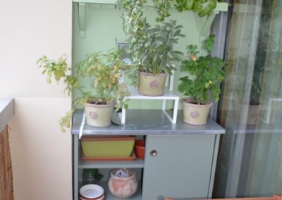 Meuble coulissant sur mesure  avec étagères à plantes